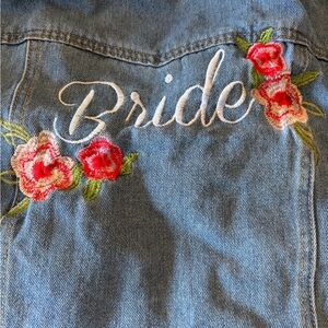 Embroidered "Bride" Denim Jacket with Floral Accents Jean David’s Bridal Large